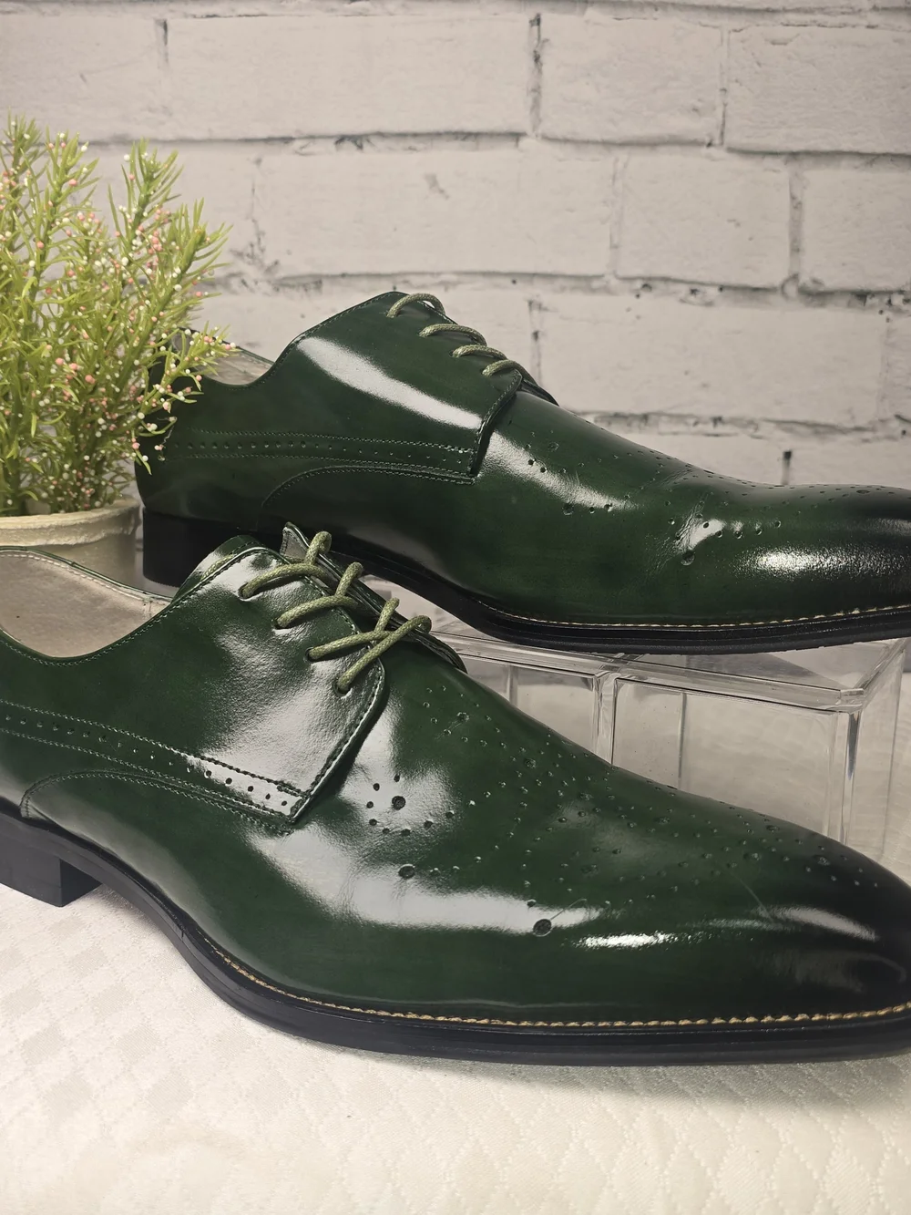 GIOVANNI JOEL MENS GREEN LEATHER LACE-UP DRESS SHOE GLOSSY WING TIP DERBY 12